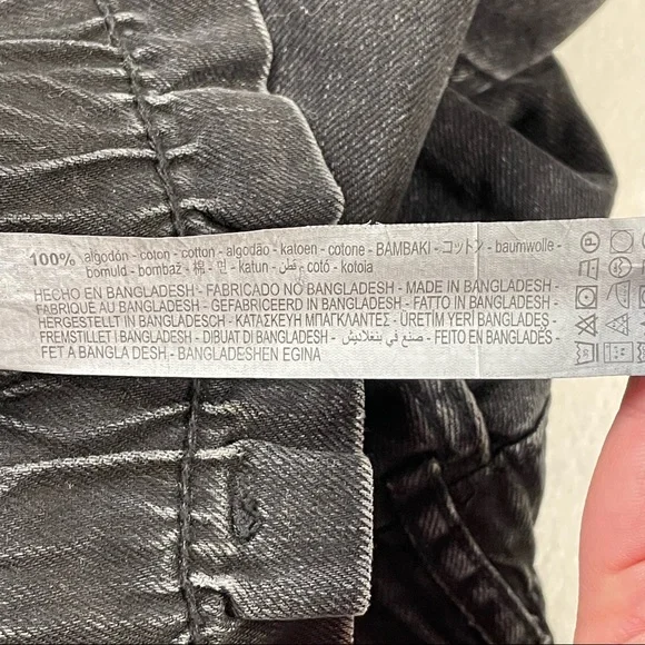 NWT Zara Black Elastic Paper Bag Waist Ultra High Rise 100% Cotton Jeans Size XL - Picture 12 of 16